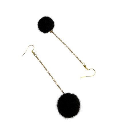 earrings steel gold long with fur black